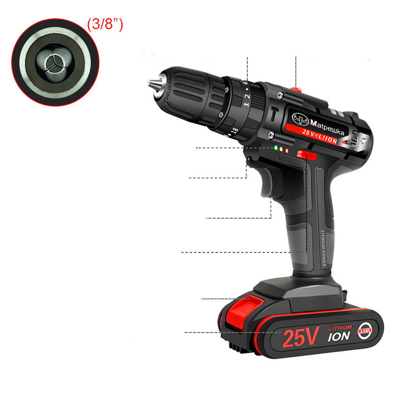 25V Electric Screwdriver Household Pistol Drill, Rechargeable