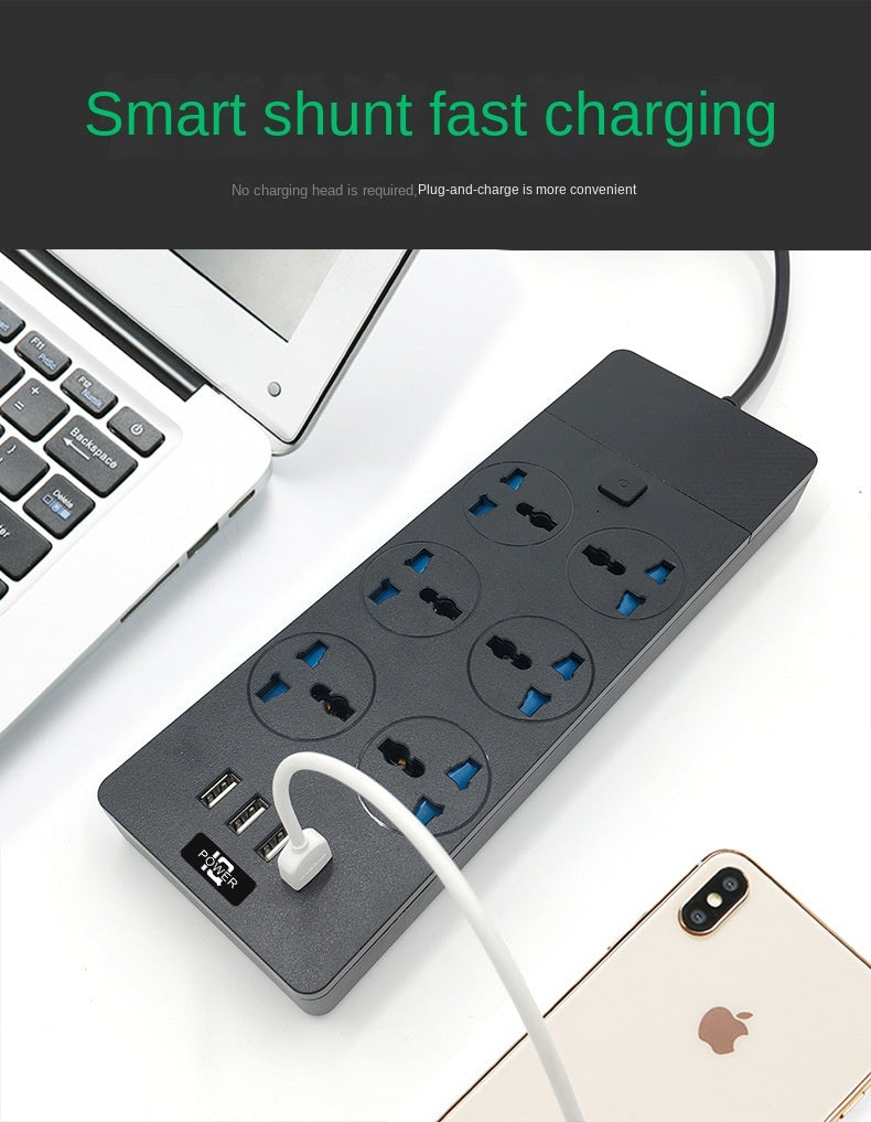 New 3000W Power Strip with 4 USB Ports, 6 Outlets & 2M Cable