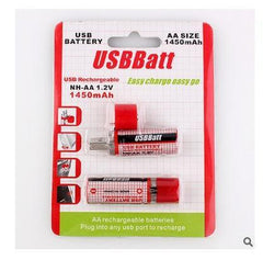 2 x USB AA 1450mAh 1.2V Ni-MH Rechargeable Batteries