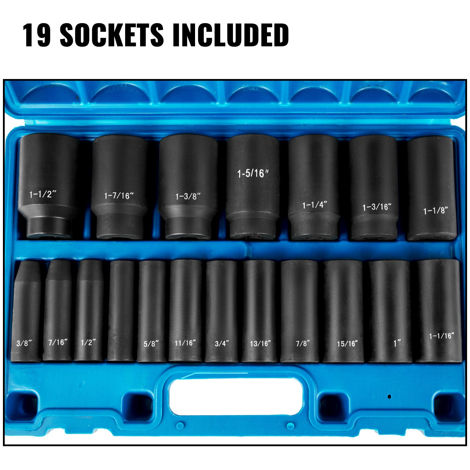 VEVOR 19-Piece Impact Socket Set 6-Point Cr-V Deep Sockets with Cage