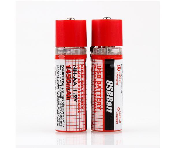 2 x USB AA 1450mAh 1.2V Ni-MH Rechargeable Batteries