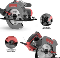 1500W Circular Saw with Track Guide & 2 Blades (7-1/4", 24T/40T), 5000RPM