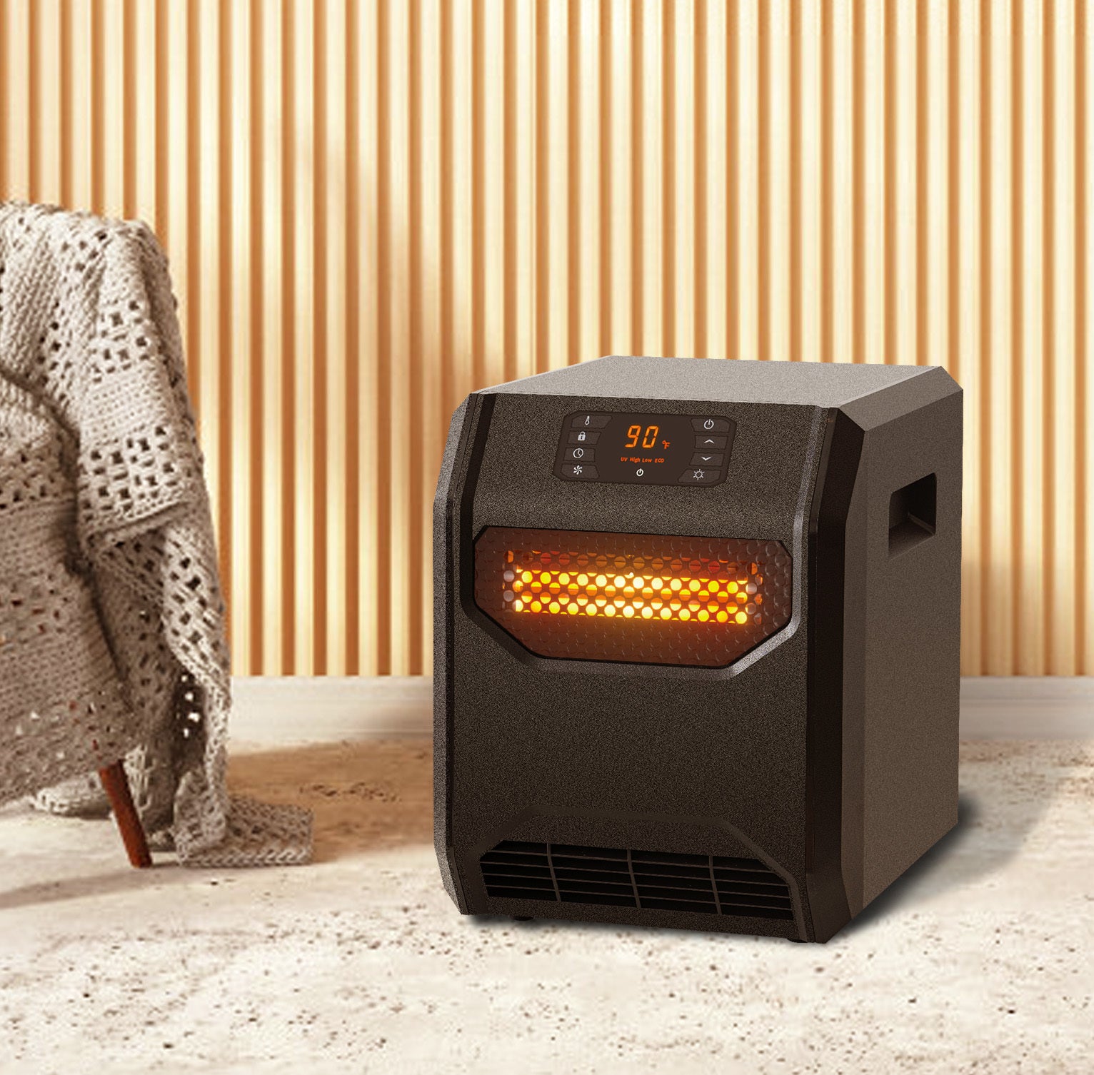 Portable 1500W Space Heater with Thermostat, Air Purifier & Timer