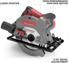 1500W Circular Saw with Track Guide & 2 Blades (7-1/4", 24T/40T), 5000RPM