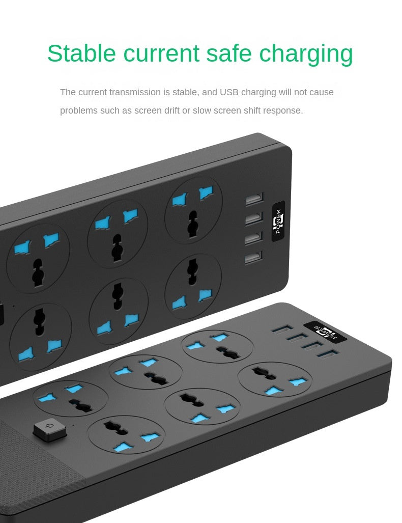 New 3000W Power Strip with 4 USB Ports, 6 Outlets & 2M Cable